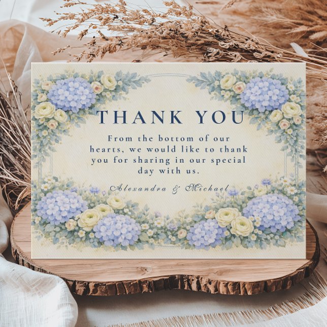 Dusty Blue Hydrangea Garden Wedding Dankeskarte (Von Creator hochgeladen)