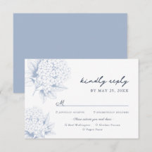 Dusty Blue Hydrangea Mahl Optionen RSVP Karte