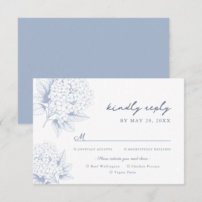 Dusty Blue Hydrangea Mahl Optionen RSVP Karte (Vorne/Hinten)