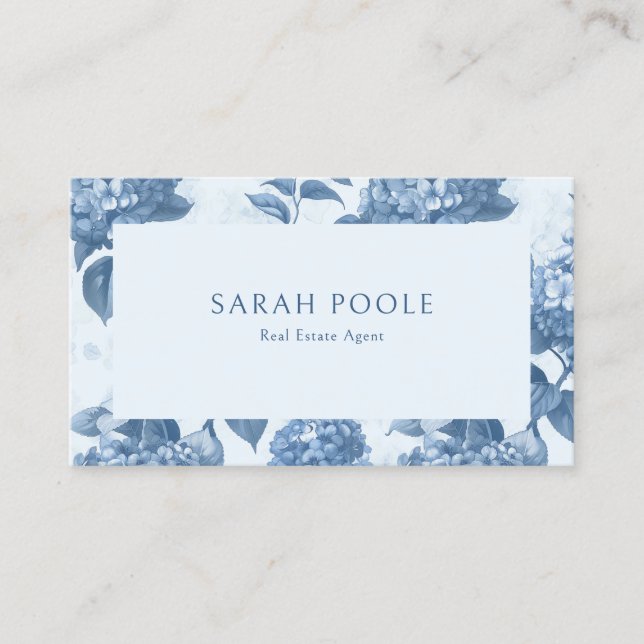 Dusty Blue Hydrangea Real Anwesen Business Card Visitenkarte (Vorderseite)