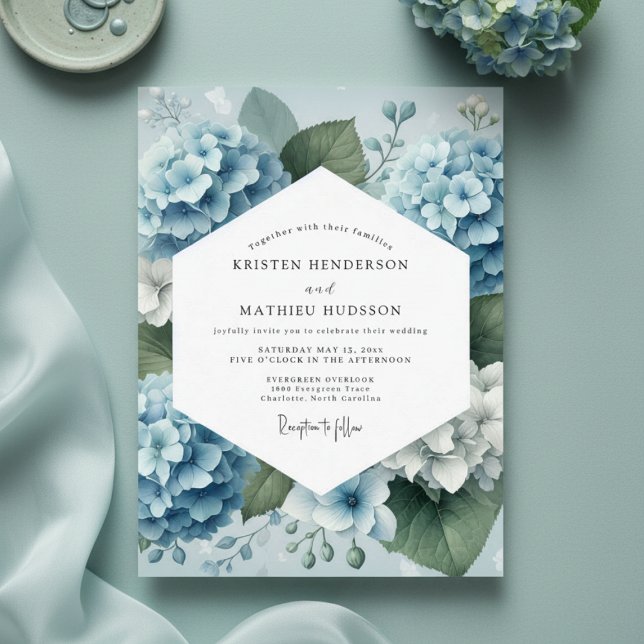 Dusty Blue Hydrangea Romance Wedding Einladung (Von Creator hochgeladen)