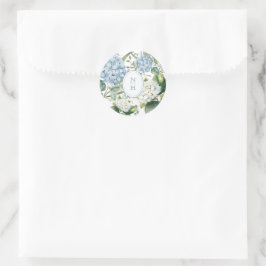 Dusty Blue Hydrangea Wedding Monogram Runder Aufkleber