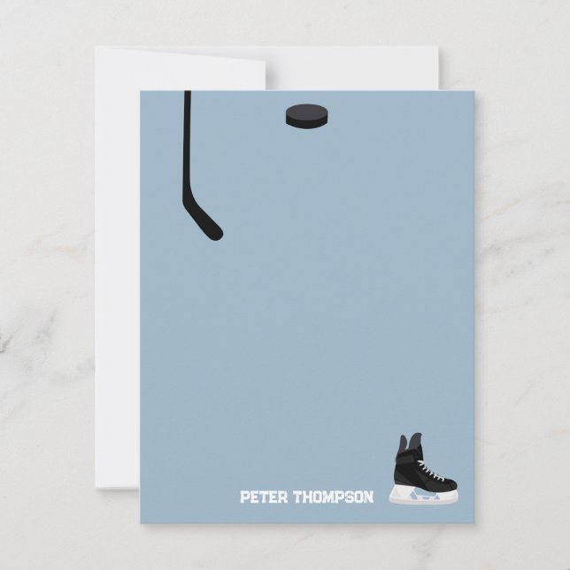 Dusty Blue Ice Hockey Stick, Skate Puck Birthday Mitteilungskarte (Vorderseite)