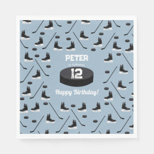 Dusty Blue Ice Hockey Stick, Skate Puck Birthday Serviette