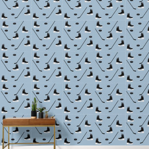 Dusty Blue Ice Hockey Stick, Skate & Puck Pattern Tapete