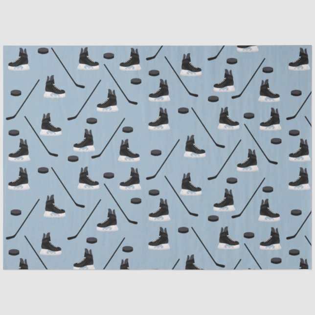 Dusty Blue Ice Hockey Stick, Skates & Puck Pattern Seidenpapier (Vorderseite)