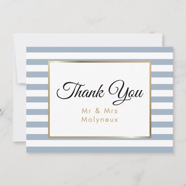 Dusty Blue Imitats Gold Foil Wedding Vielen Dank Dankeskarte (Vorderseite)