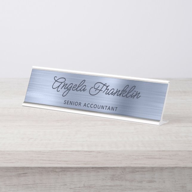 Dusty Blue Imitats Metallic Foil Schreibtischnamensplakette (Vorderseite )