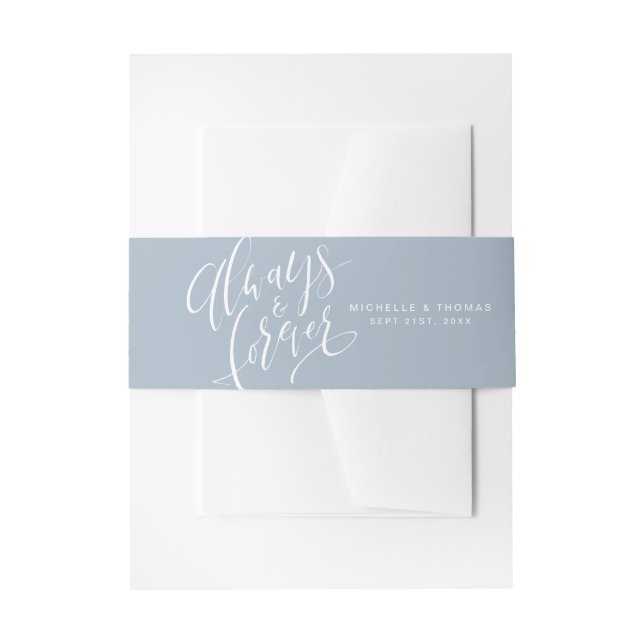 Dusty Blue immer und für immer Script Hochzeit Einladungsbanderole (Vorderseite Beispiel)