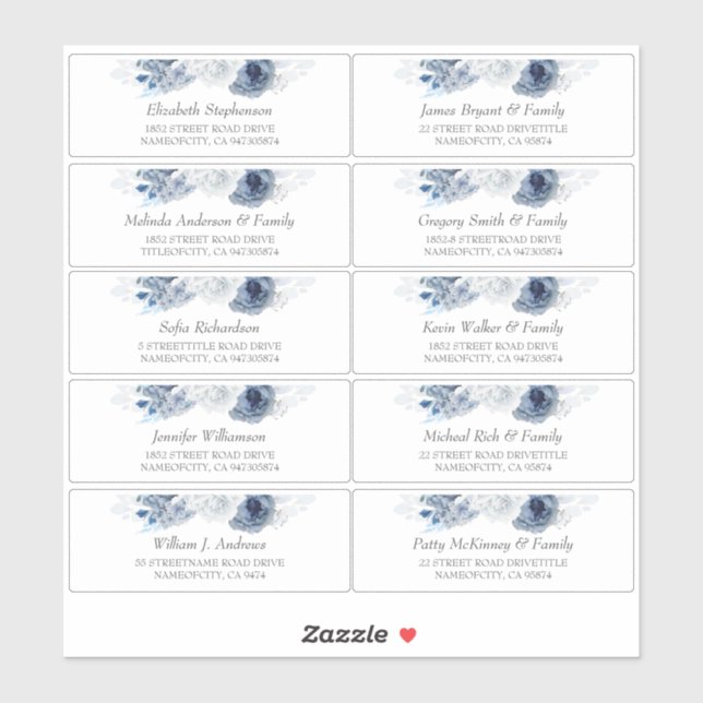 Dusty Blue Individual Guest Names Address Labels (Blatt)