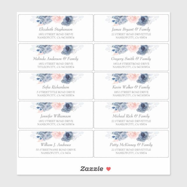 Dusty Blue Individual Guest Names Address Labels (Blatt)
