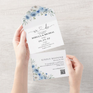 Dusty Blue Ivory All in One Wedding Einladung