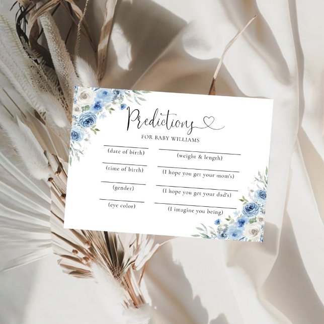 Dusty Blue Ivory Baby Shower Predictions Card Einladung (Von Creator hochgeladen)