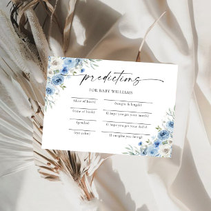 Dusty Blue Ivory Baby Shower Predictions Card Einladung
