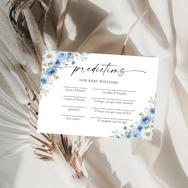 Dusty Blue Ivory Baby Shower Predictions Card Einladung (Von Creator hochgeladen)