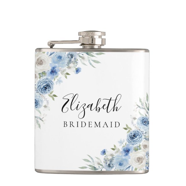 Dusty Blue Ivory Brautparty Flask Flachmann (Vorderseite)