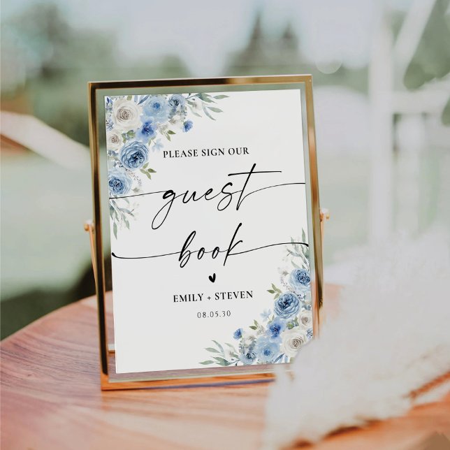 Dusty Blue Ivory Brautparty Guest Book Sign Sockelschild (Von Creator hochgeladen)