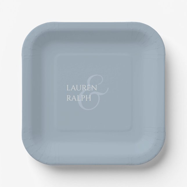 Dusty Blue & Ivory Couple Monogram Pappteller (Vorderseite)