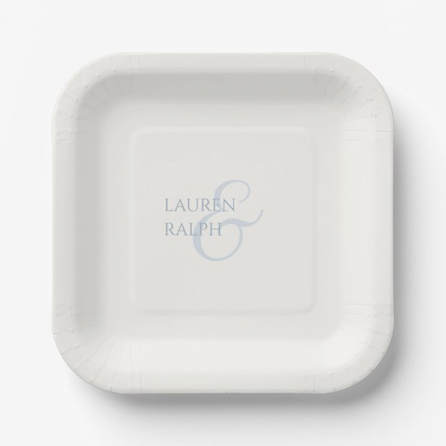 Dusty Blue & Ivory Couple Monogram Pappteller (Vorderseite)