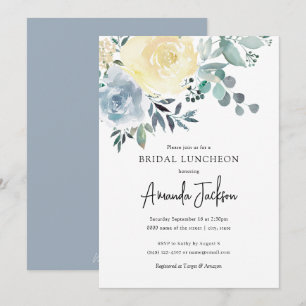 Dusty Blue Ivory Floral Greenery Bridal Luncheon Einladung