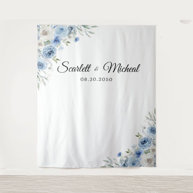 Dusty Blue Ivory Hochzeitsfeier Hintergrund Wandteppich (Vorderseite)