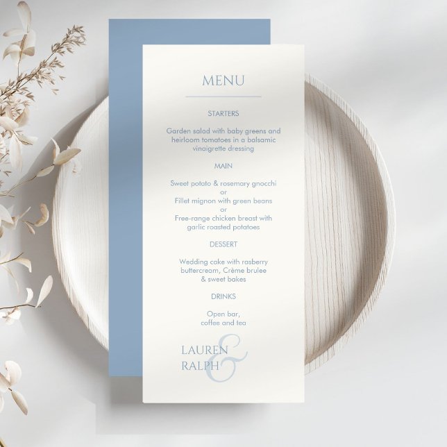Dusty Blue & Ivory Monogrammed Mariage Menu (Créateur téléchargé)