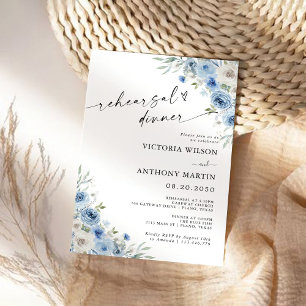 Dusty Blue Ivory Rehearsal Dinner Invitation Einladung