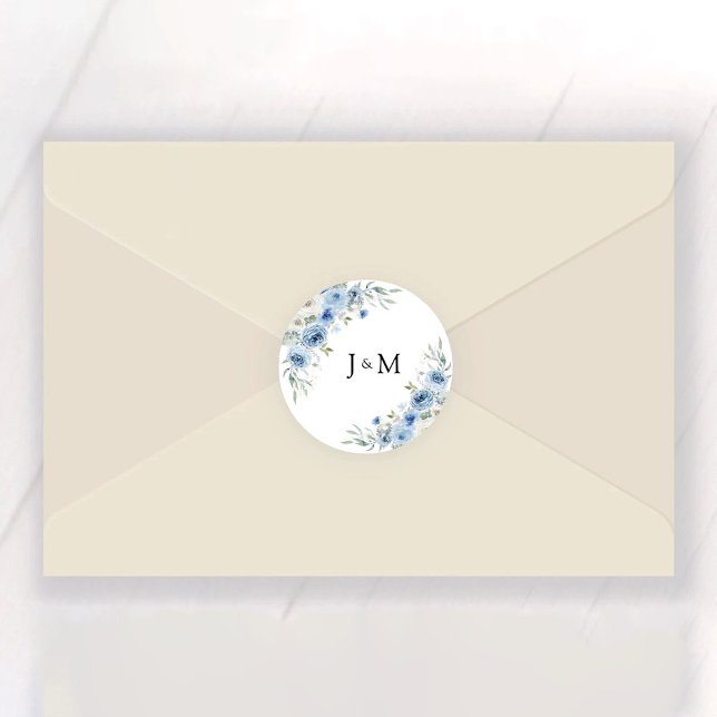 Dusty Blue Ivory Wedding Classic Round Sticker (Von Creator hochgeladen)