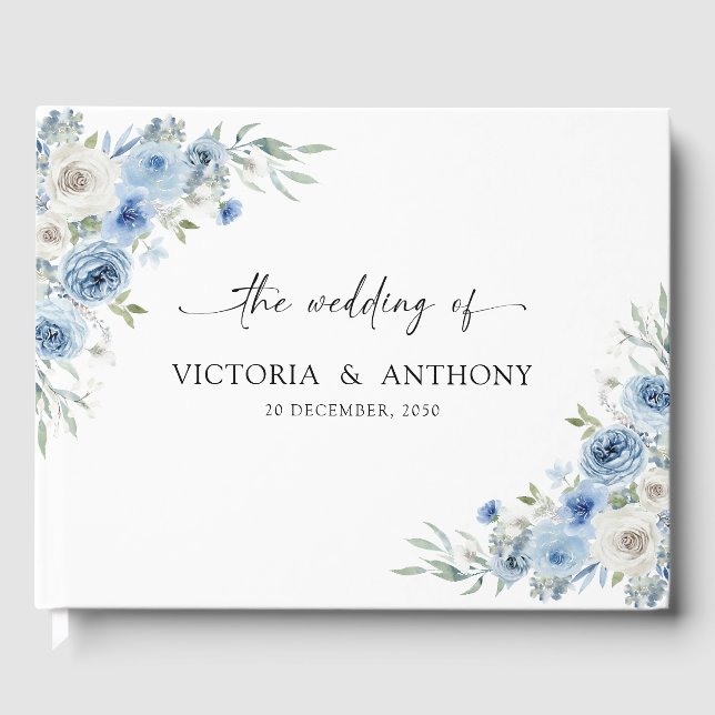 Dusty Blue Ivory Wedding Guest Book Gästebuch (Vorderseite)