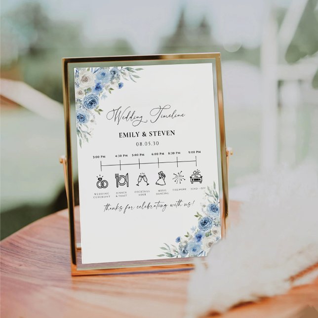 Dusty Blue Ivory Wedding Timeline Sign Sockelschild (Von Creator hochgeladen)