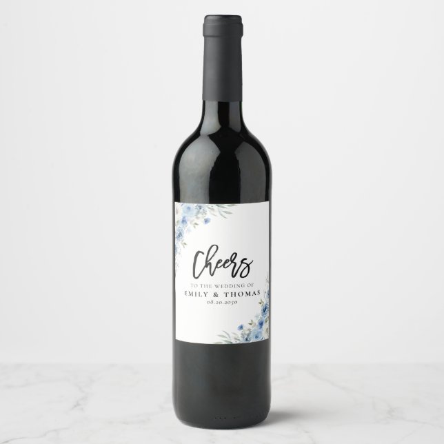 Dusty Blue Ivory Wedding Wine Label Weinetikett (Vorderseite)