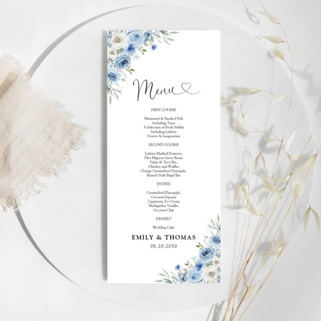 Dusty Blue Ivory Wedding Zeremony Menu Menükarte (Von Creator hochgeladen)