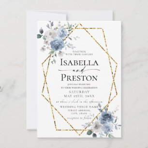 Dusty Blue Ivory White Gold Floral Wedding Einladu Einladung