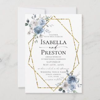 Dusty Blue Ivory White Gold Floral Wedding Einladu Einladung