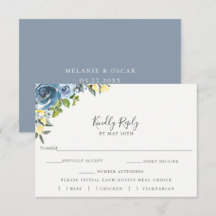 Dusty Blue Jaune Floral Wedding RSVP Meal Choice
