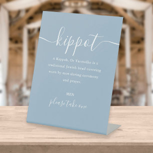 Dusty Blue Jewish Wedding Kippot Script Yarmulke Sockelschild