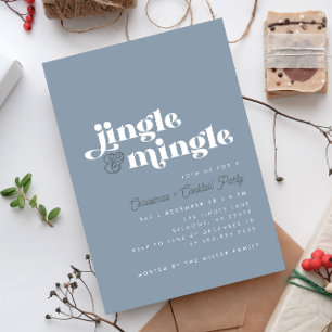 Dusty Blue Jingle Mingle Modern Christmas Party Einladung