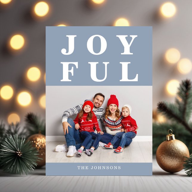 Dusty Blue Joyful Modern Foto Weihnachten (Dusty Blue Joyful Modern Photo Christmas Holiday Card)