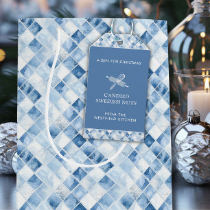 Dusty Blue Karo Pattern Holiday Geschenkanhänger