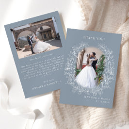 Dusty-blue klassischer Blumenkranz Hochzeitssemble Dankeskarte