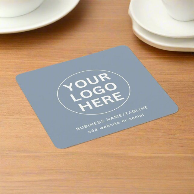 Dusty Blue l Beruflich Business Logo & Text Rechteckiger Pappuntersetzer (Von Creator hochgeladen)