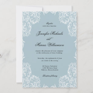 Dusty Blue Lace Frame Classic Wedding Einladung