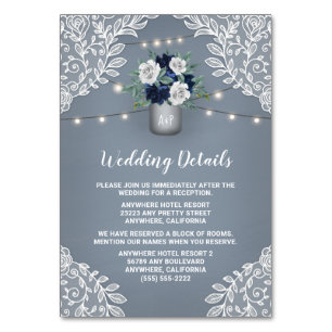 Dusty Blue Lace Mason Jar Wedding Karten