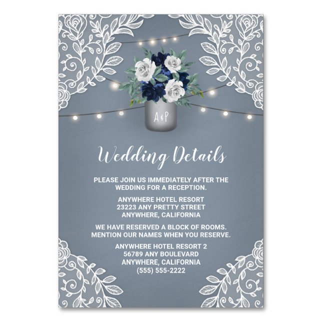 Dusty Blue Lace Mason Jar Wedding Karten (Vorderseite)