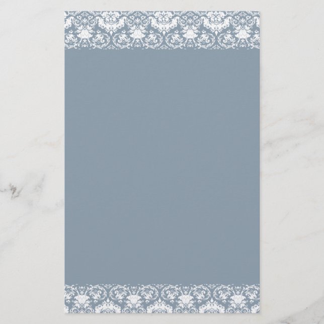 Dusty. Blue Lacy Damask Border Briefpapier (Vorderseite)