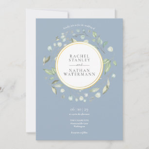 Dusty Blue Laurel Garland Grüne Hochzeit Einladung
