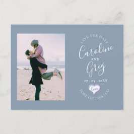 Dusty Blue Liebe Typografy Foto Save the Date Ankündigungspostkarte