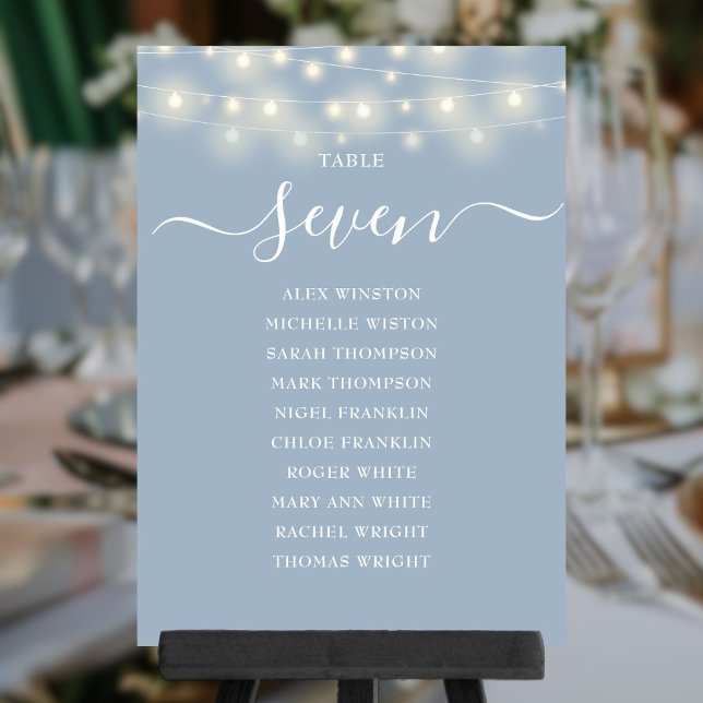 Dusty Blue Lights Tischnummer Seekarte (Dusty Blue Lights Table Number Seating Chart)