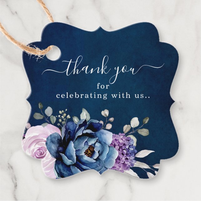 Dusty Blue Lila Blooms Wedding Vielen Dank für Ihr Geschenkanhänger (Vorderseite)
