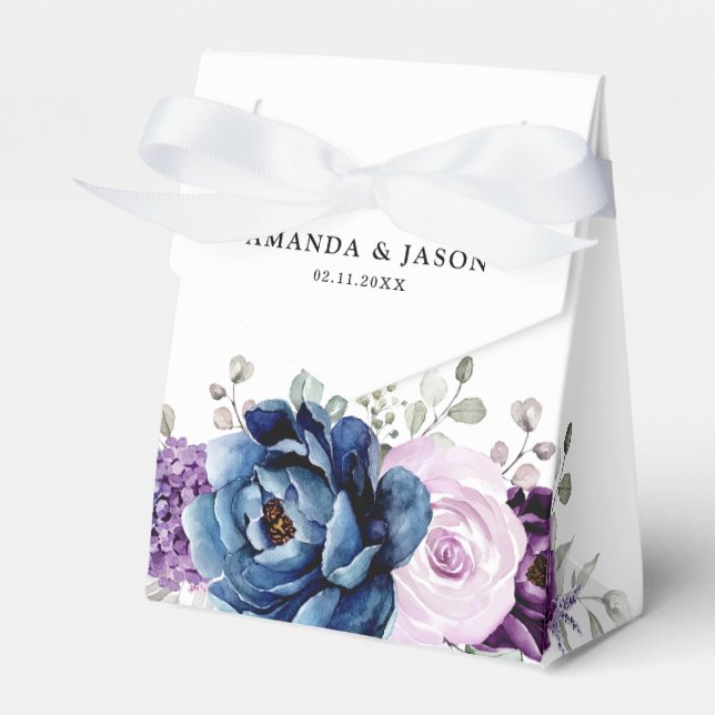 Dusty Blue Lila Blooms Wedding Vielen Dank Geschenkschachtel (Vorderseite)